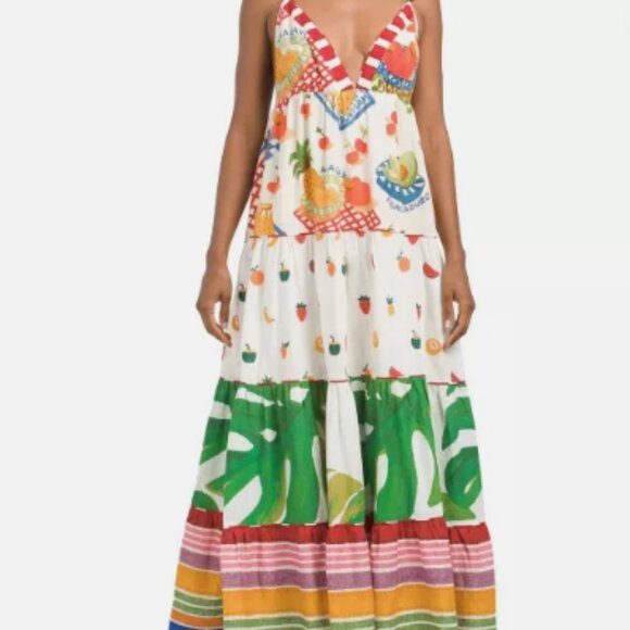 NWT Farm Rio Mixed Picnic Vibrant & Sexy Low Cut Summer Maxi Dress Size L - Picture 3 of 16